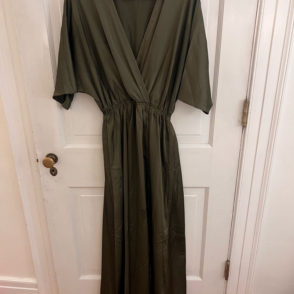 Baltic Born Green Maxi Gown with Plunge Neckline and Dolman Sleeves